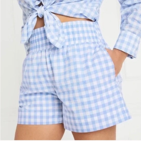 NWOT Hill House 100% cotton Livie Nap Shorts in Blue Clip Dot Check Size XS - Picture 2 of 9